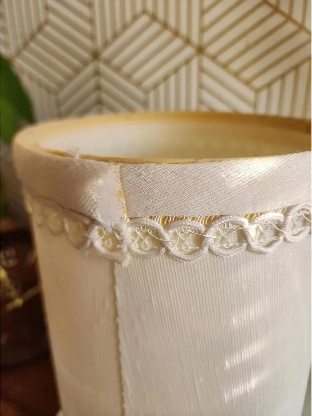 Vintage Milkglass Boudoir Table Lamp with Fringed Clip on Shade